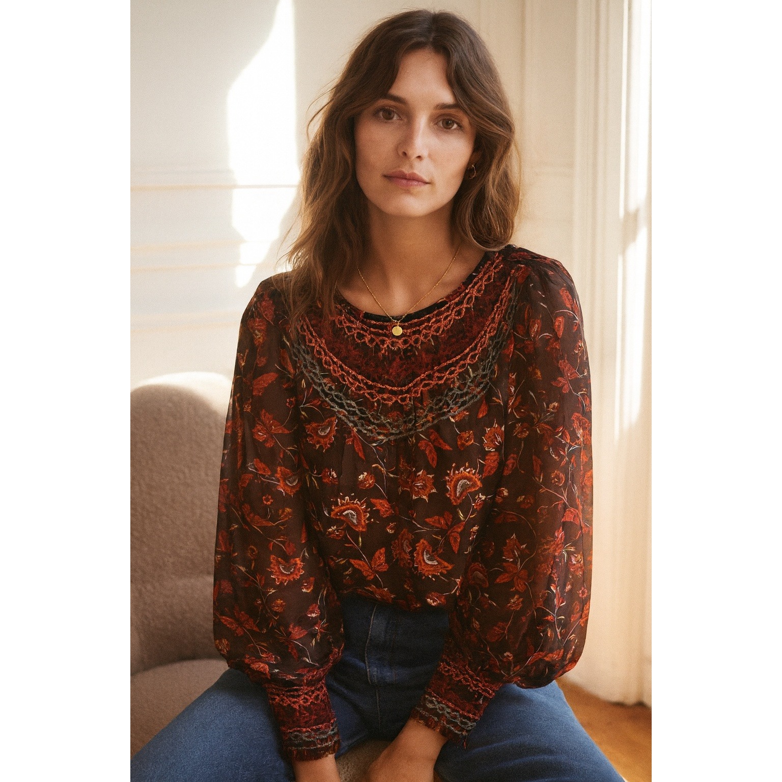 Anthropologie Ranna Gill Top Embroidery Whimsy Boho Floral Butterflies Sheer Xs